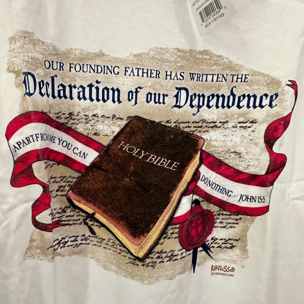 Kerusso Declaration of Dependence T Shirt Mens XL White Christian Patriotic